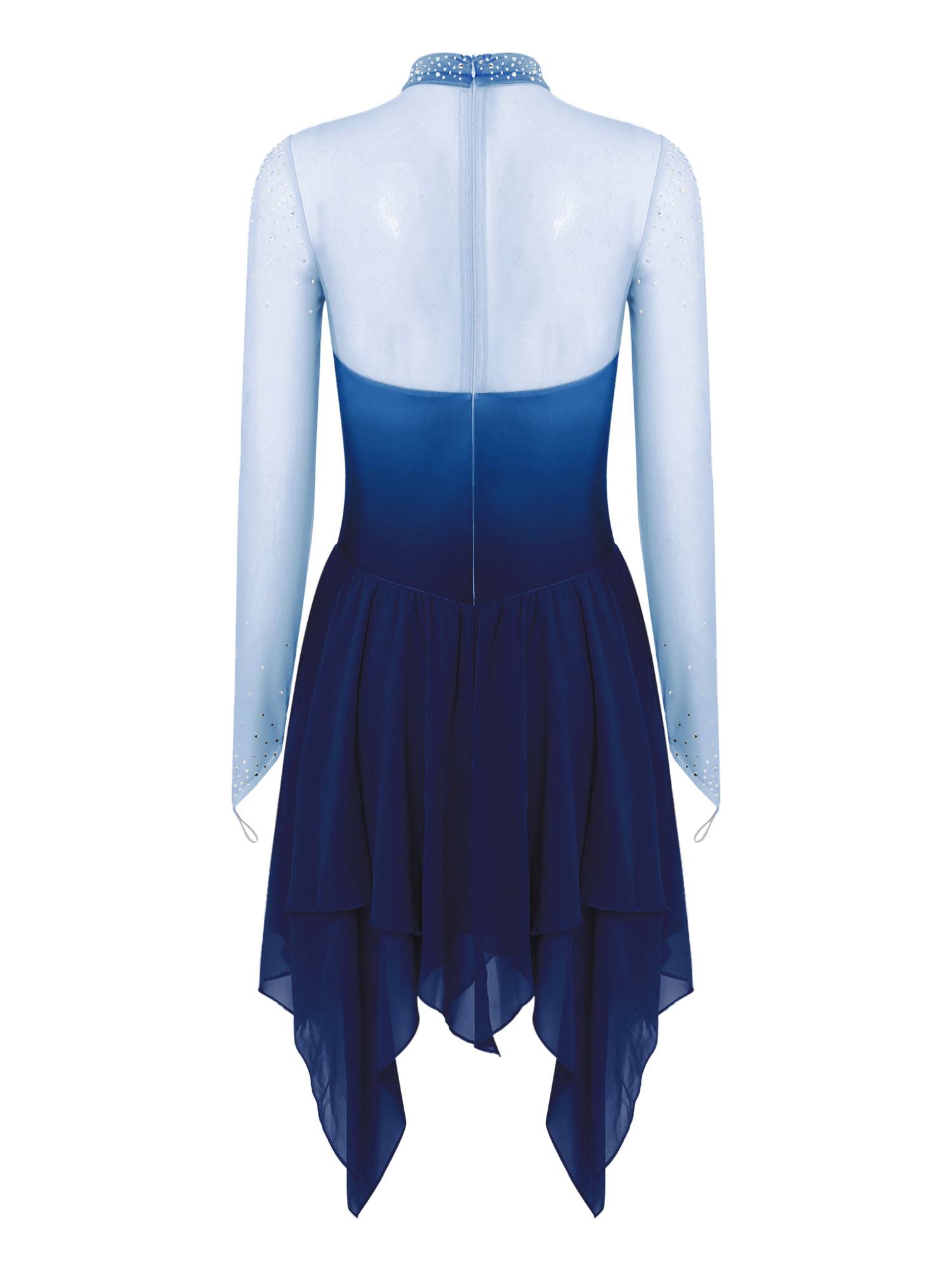 Women Gradient Long Sleeve Figure Skating Dress Lyrical Dancewear