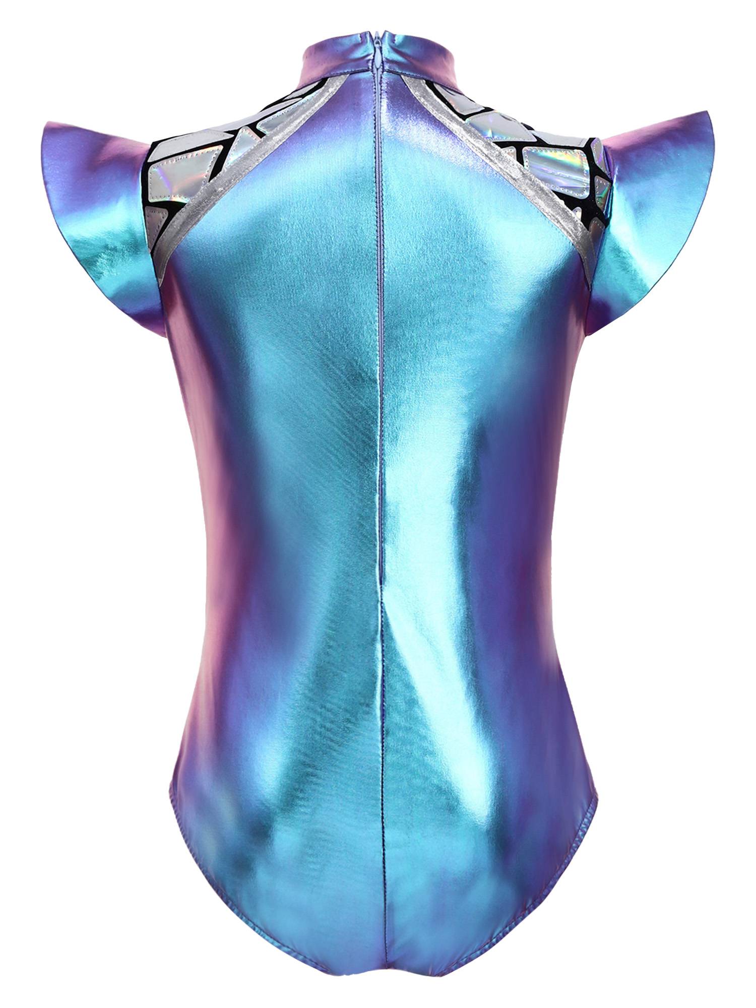Girls Space Galaxy Leotard Metallic Cap Sleeve Bodysuit for Halloween Cosplay