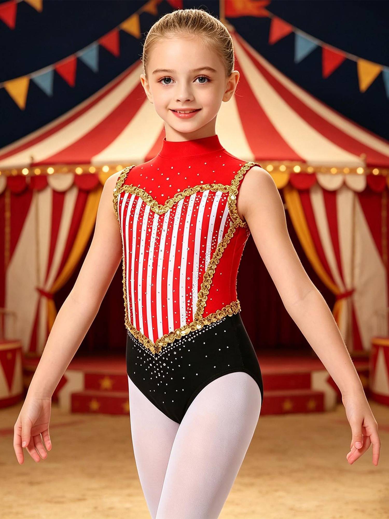 Kids Girls Leotard Performance Bodysuit Carnival Ringmaster Circus Cosplay Show