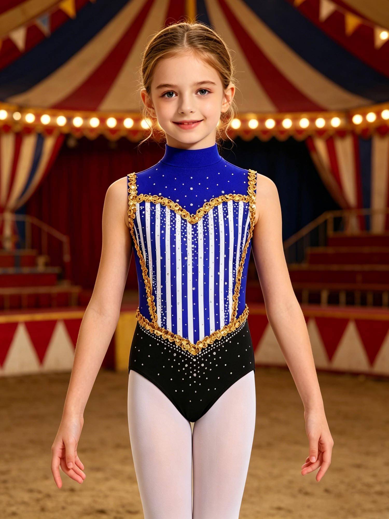 Kids Girls Leotard Performance Bodysuit Carnival Ringmaster Circus Cosplay Show