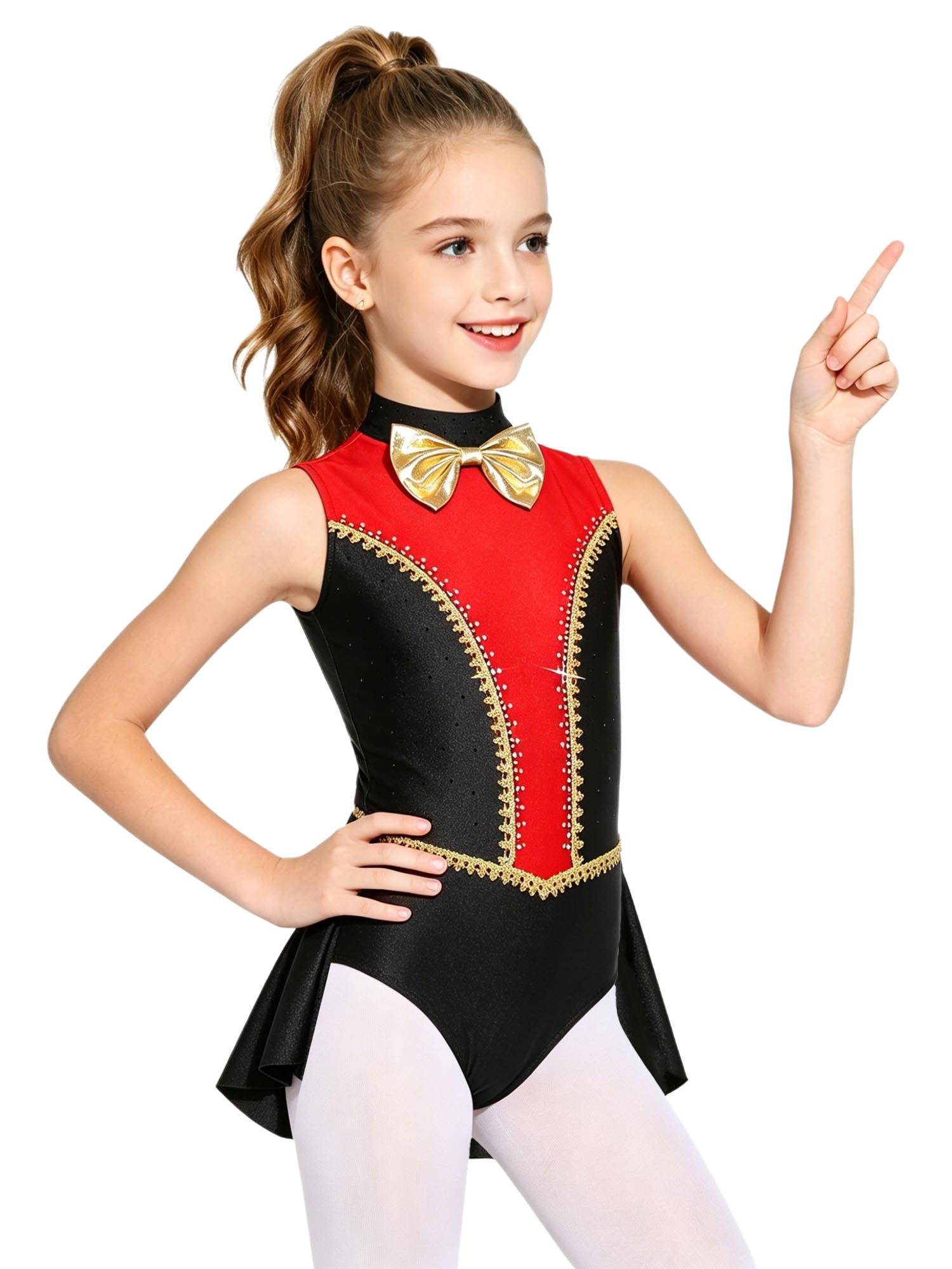 Kids Girls Leotard Halloween Costume Color Block Bodysuit With Back Panel Stage