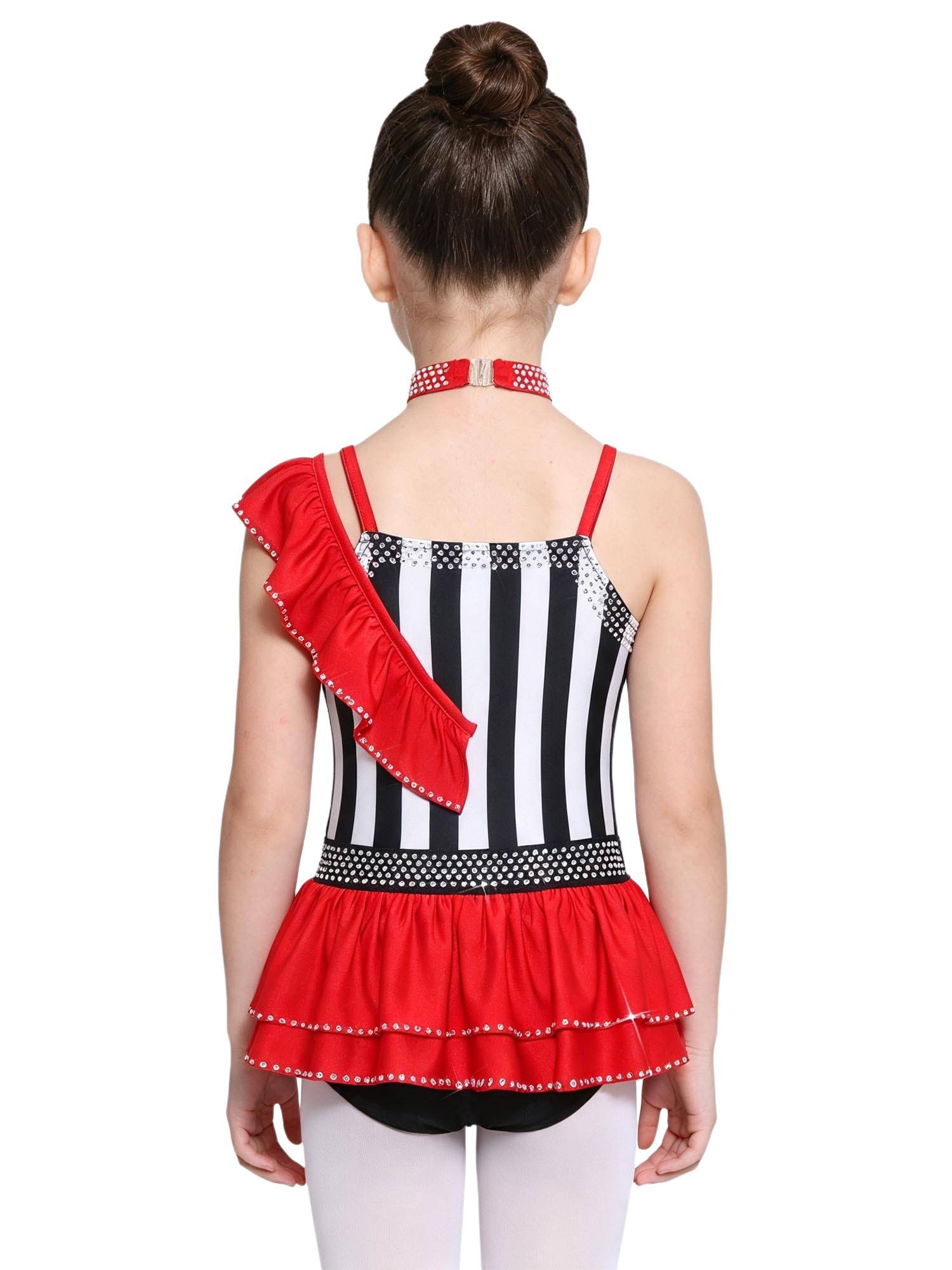 Girls Sequin Striped Circus Ringmaster Costume Bodysuit & Choker for Halloween
