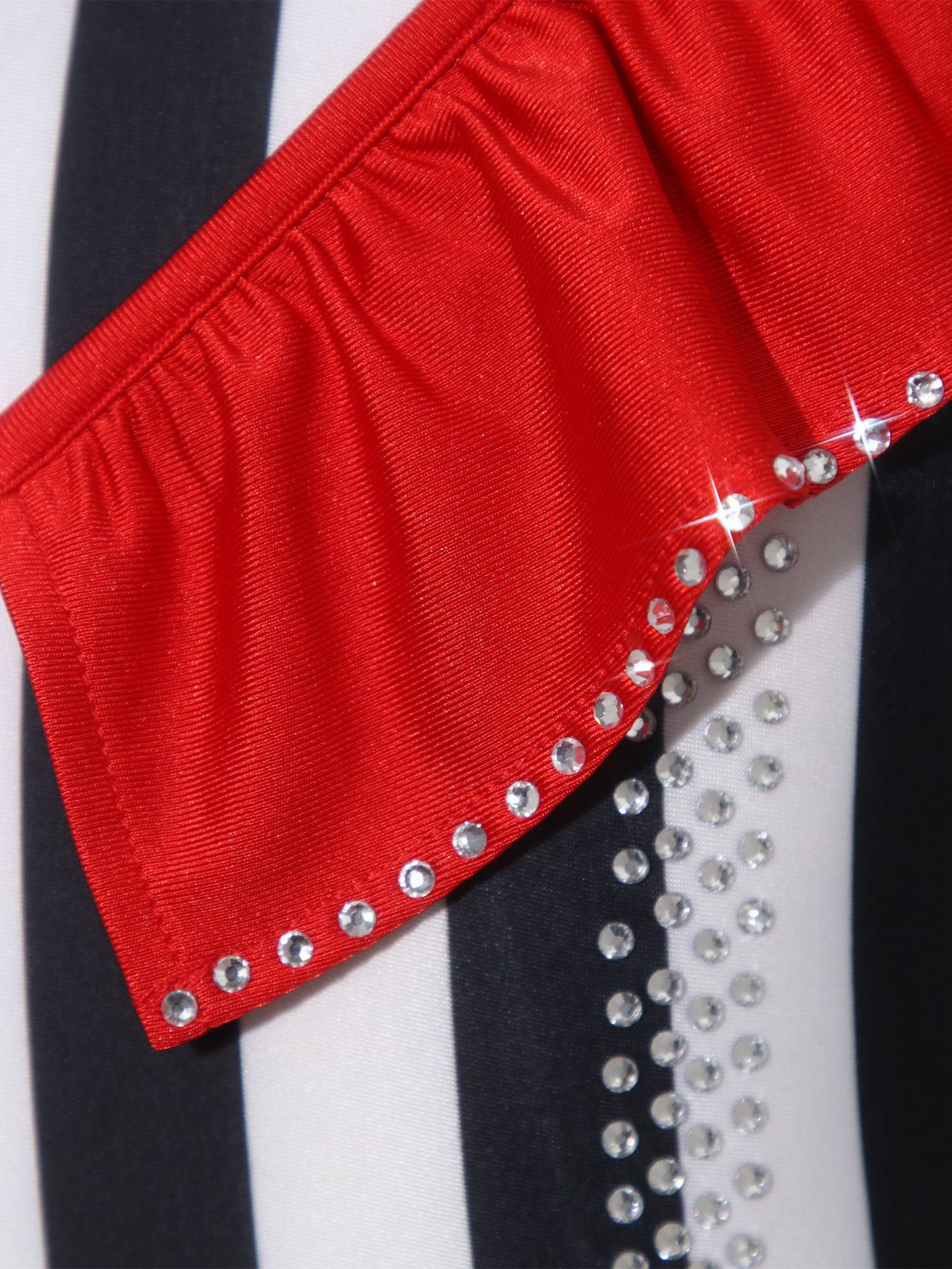 Girls Sequin Striped Circus Ringmaster Costume Bodysuit & Choker for Halloween