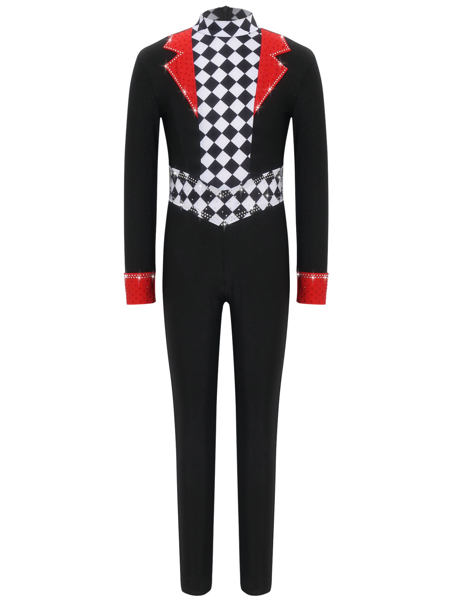 Girls Long Sleeve Rhinestone Circus Ringmaster Jumpsuit for Halloween Masquerade