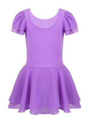 Kids Girls Short Sleeve Tutu Ballet Dance Leotard Dress back