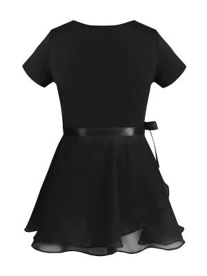Girls 2pcs Cotton Short Sleeves Ballet Dance Leotard with Skirt Set back image