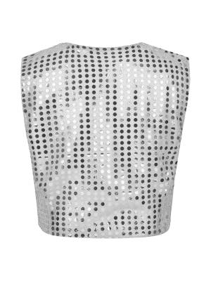Kids Boys Glittery Sequin Jazz Dance Vest Waistcoat back image