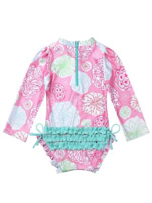 Baby Girls Sleeves Floral Ruffled One Piece Swimsuit back image