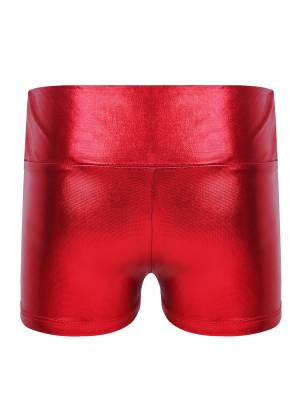 Kids Girls Metallic Shiny High Waist Gymnastic Shorts back image