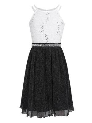 Kids Girls Sequined Floral Lace Tank Dress front image