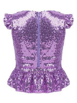Kids Girls Mermaid Costume Sequins Flutter Sleeves Peplum Top back image