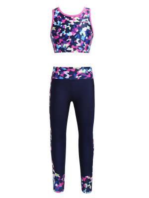 Kids Girls 2pcs Sleeveless Mesh Racer Back Crop Top and Leggings Sports Set back image