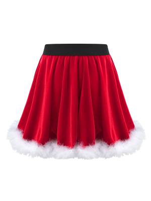 Kids Girls Christmas Velvet Solid Color A-line Skirt back image