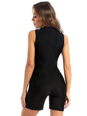 Women One-piece Swimsuit Sleeveless Front Zipper Swimming Bodysuit back image