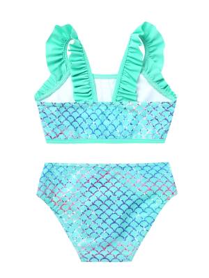 Kids Girls Two Pieces Ruffled Mermaid Tankini Swimsuit Set back image