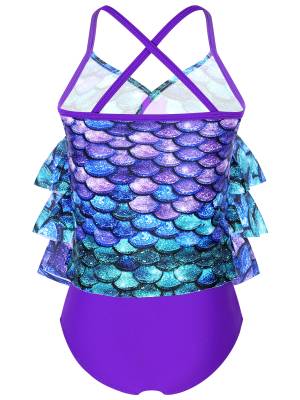 Kids Girls 2pcs Mermaid Scales Printed Tankini Swimsuit Sets back image
