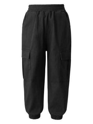 Kids Boys Solid Color Cotton Elastic Waistband Pockets Dungarees Pants front image