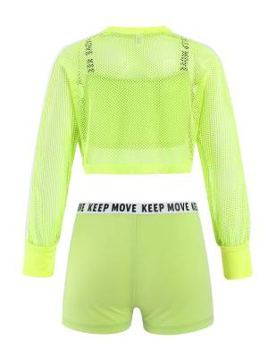 Kids Girls 3pcs Crop Vest with Cover Up and Shorts Gym Sport Set back image