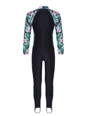 Kids Girls Long Sleeves Zipper Rash Guard One Piece Swimsuit back image