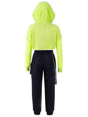 Kids Girls 3Pcs Long Sleeves Hoodie Vest and Pants Sports Set back image