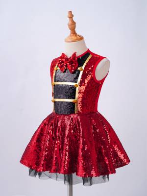 Kids Girls Sleeveless Shiny Sequins Leotard Dress back image