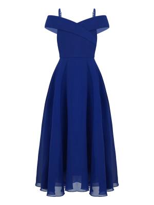 Kids Girls Chiffon Off-Shoulder Maxi Party Dress front image