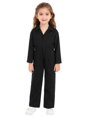 Kids Boys Long Sleeve Zipper Solid Color Coverall Casual Jumpsuit back