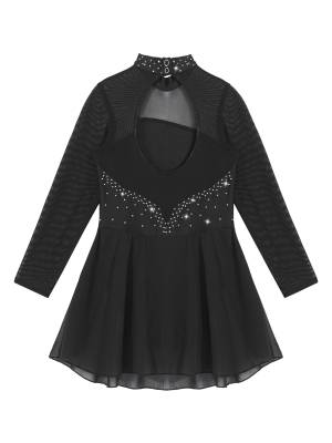 Kids Girls Mesh Long Sleeves Figure Ice Skating Leotard Dress back