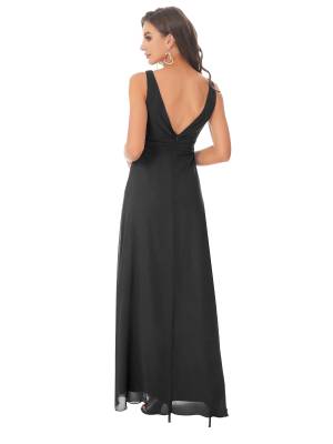 Women Solid V Back Maxi Bridesmaid Dresses back image