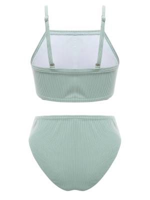 Kids Girls 2pcs Solid Removable Pads Tops and Briefs Bikini Set back image