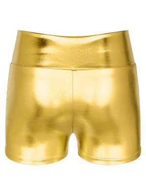 Women Metallic Patent Leather Jazz Dance High Waist Shorts back image