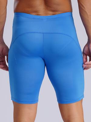 Men Solid Color Breathable Stretchy Knee Length Sport Shorts back image