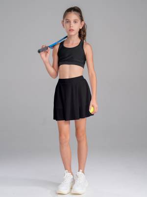 Kids Girls Solid Color High Waist Pleated Tennis Skirt back image