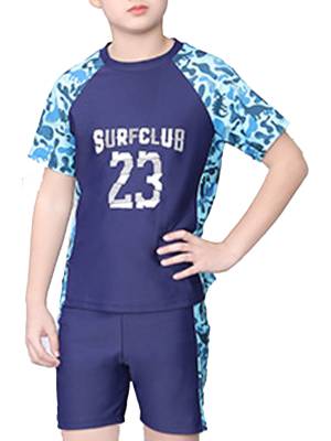 Kids Boys 3pcs Short Sleeve Tops Trunks with Hat Swimsuit Set back image