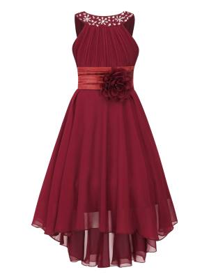 Kids Girls 3D Flower Chiffon High-Low Party Dress front image