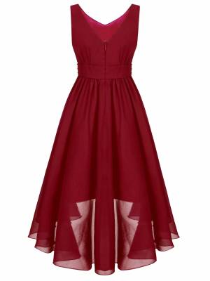 Kids Girls V Neck Party Tank Dresses back image
