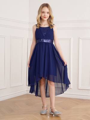 Kids Girls Shiny Sequin Ruched High-Low Party Dress back image