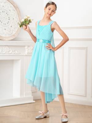 Kids Girls Shiny Sequin Ruched High-Low Party Dress front image