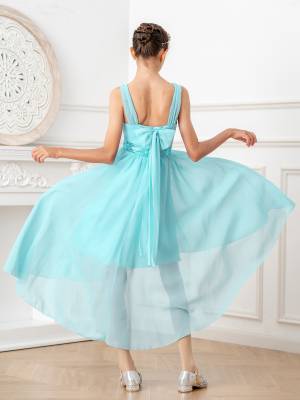 Kids Girls Shiny Sequin Ruched High-Low Party Dress back image