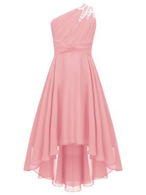 Kids Girls Sequin One Shoulder High-Low Dress front image
