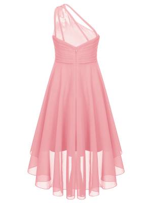 Kids Girls Sequin One Shoulder High-Low Dress back image