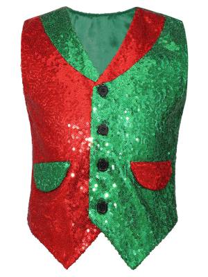 Kids Boys Christmas Colorblock Sequin Sleeveless Laple Waistcoat front image
