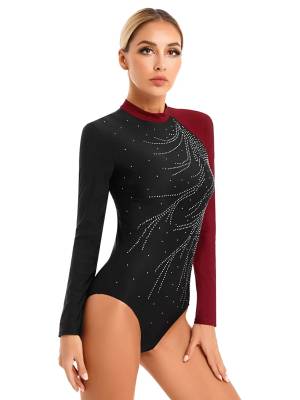 Women Long Sleeve Glitter Rhinestone Gymnastics Leotard back image