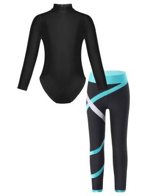 Kids Girls Long Sleeve Leotard with Leggings Sport Sets back image