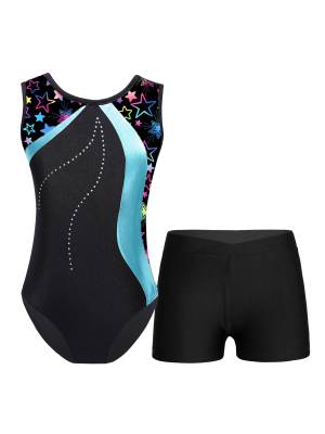 Kids Girls 2pcs Sleeveless Gymnastics Leotard with Shorts Set back image
