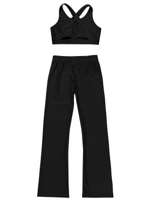 Kids Girls 2pcs Sleeveless U Neck Straps Crop Top and Pants Sports Set back image
