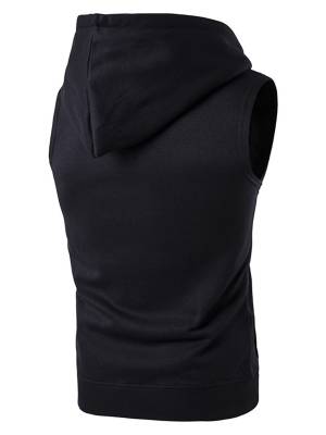 Men Sleeveless Zipper Sweatshirt Gym Sport Vest back image