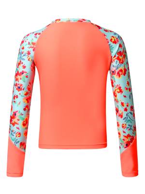 Kids Girls Long Sleeve UPF50+ Rash Guard Swimming Top back image