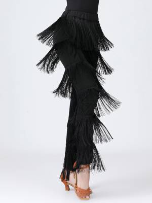 Women Tassel Latin Dance Tango Tiered Fringed Pants back image