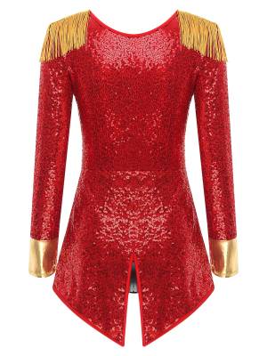 Women Long Sleeve Allover Sequin Circus Ringmaster Cosplay Bodysuit back image